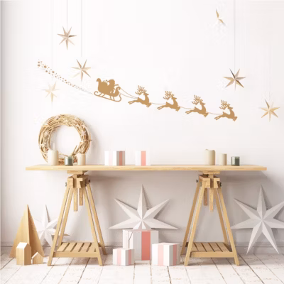 Sticker Noël traineau du père noël et les rennes – Autocollants stickers adhésifs noël – décoration fêtes – 70x150cm