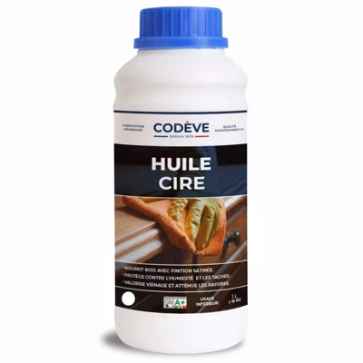 Huile Cire – 1 L   – Codeve Bois – Incolore Pour Huiler Et Cirer Votre Bois Feuillu En Frêne, Bouleau, Acacia Ou Chêne.
