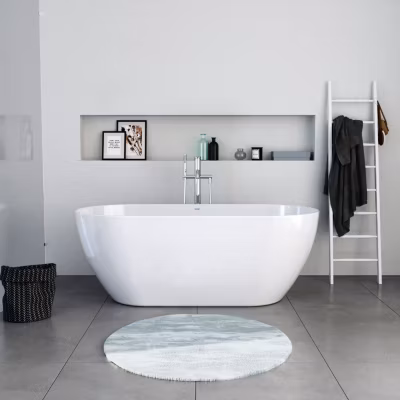 Baignoire ilot acrylique salle de bain, vidage + trop-plein, 2 parois, 2 places, 170x80x45cm, Blanc brillant, DURAMUNA