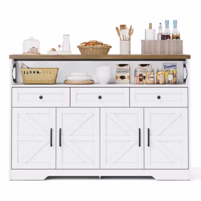 Buffet 140Cm 3 Tiroirs Style Cottage Blanc/Marron Blackcolors
