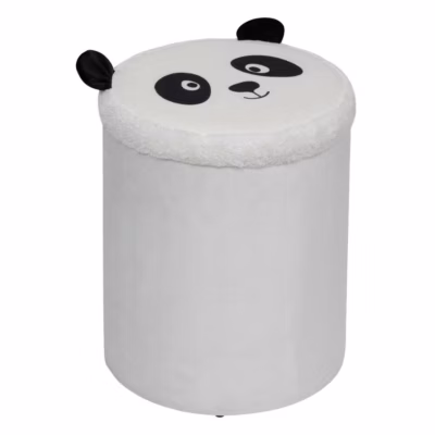 Pouf-coffre enfant panda pliant Andy noir & blanc D30x36cm – Atmosphera