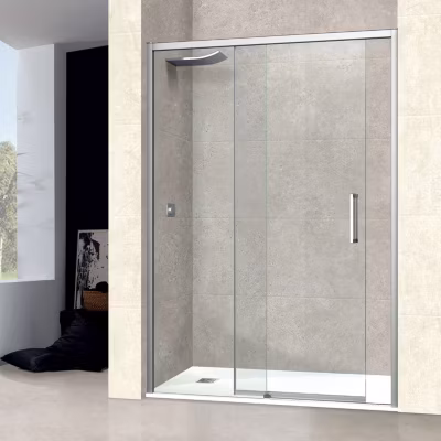 Paroi de douche porte coulissante DROITE en verre ép 6mm L128/132xH195 cm – profilé chrome – SUPERBAN Vézannes 2P