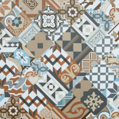 Dalle sol PVC Clipsable Mix and Match – Click 5G – Carreaux de ciment patchwork terracotta – Paquet de 1,49 m²