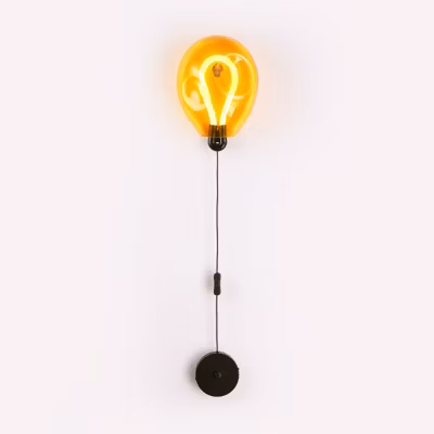 Applique mural LED poli en forme de ballon verre jaune froissé lumière chaude 8W avec interrupteur intégré dans le câble