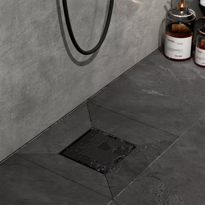 EMKE Siphon de douche carré caché, 15×15 cm, inox SUS304, noir mat