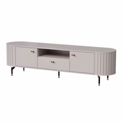 Meuble TV 180 cm 2 portes avec tiroir greige façades rainurées ZANTE