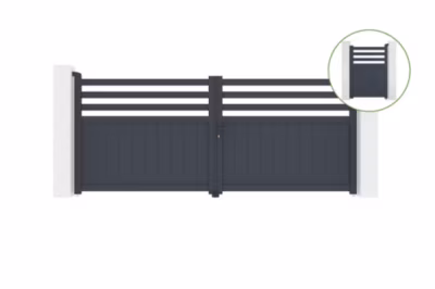 Portail battant 3,4m NEVIS H.140cm alu + portillon NEVIS H140 GRIS