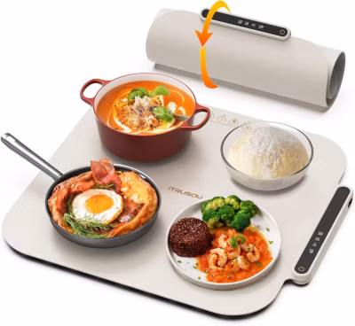 Chauffe-plat silicone jaune 44cm Chauffage rapide et réglable