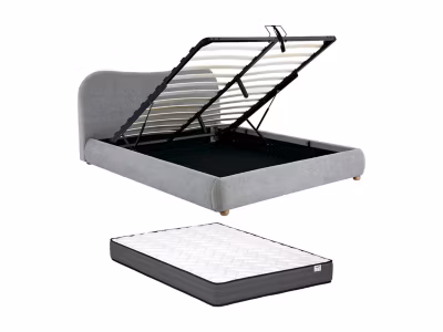 Lit coffre 180 x 200 cm – Tissu – Gris clair + Matelas – VANARI