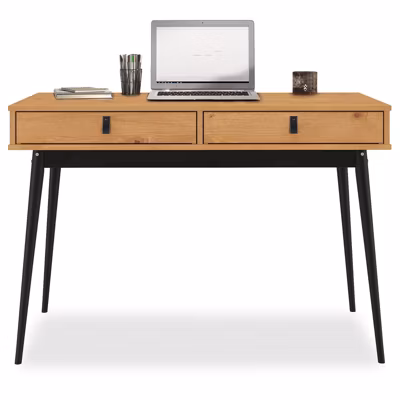 Bureau WANDA avec 2 tiroirs, en pin massif – Coloris chêne et noir