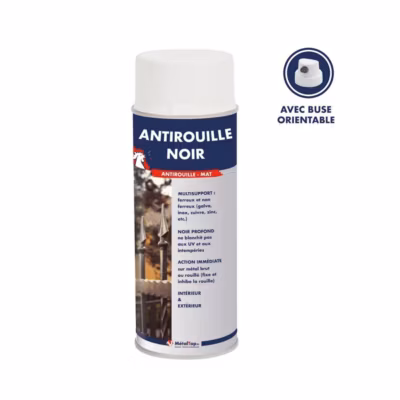 Antirouille Noir – Noir signalisation – RAL 9017 – Bombe 400 ml – Métaltop
