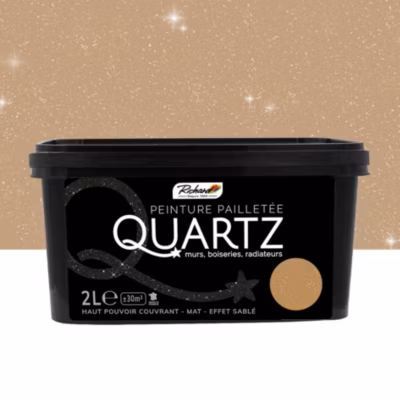 Peinture pailletée texturée effet intense Quartz Richard pour murs boiseries et radiateurs morganite 2L
