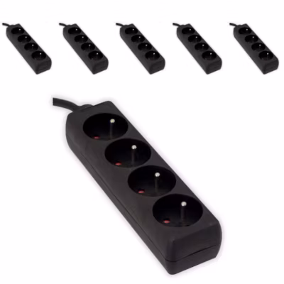 Lot de 6 blocs multiprises 4x16A – 1,5m – Noir – Chacon
