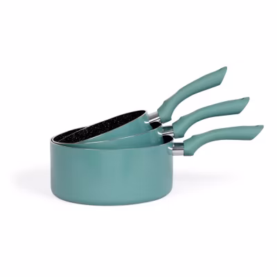 LIVOO MEN125VS set de 3 casseroles aspect pierre coloris Vert diamètres 16 – 18 – 20 cm en aluminium