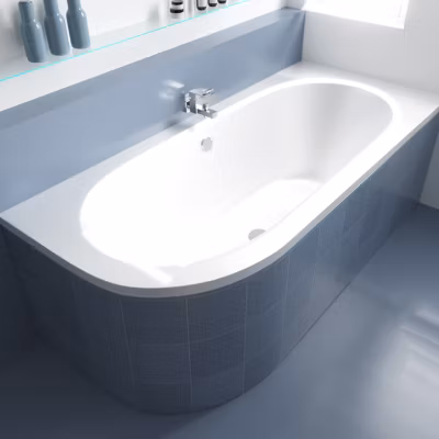 Baignoire asymétrique 170 x 75 Droite AVITA acrylique blanc + Habillage en polystyrène + Pieds + Vidage à chromé