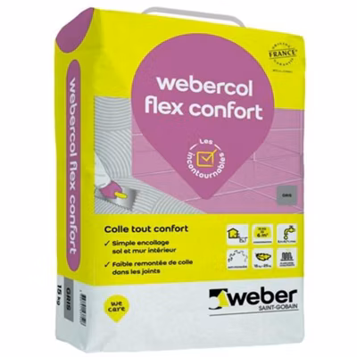 Colle à carrelage WEBERCOL FLEX CONFORT – sac 15 kg – gris