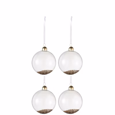 Boite de 4boules de Noël en verre transparent – doré 10x10x10 cm