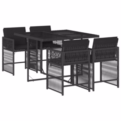 Prolenta Premium –  Ensemble à manger de jardin coussins 5pcs Noir Résine tressée