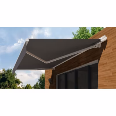Store banne Semi-coffre COVER 5x3m – Motorisé à télécommande (Blanc – Motorisé à télécommande secours – Gris Anthracite)