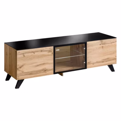 Meuble TV Design LED « Thin » 150cm Noir & Naturel