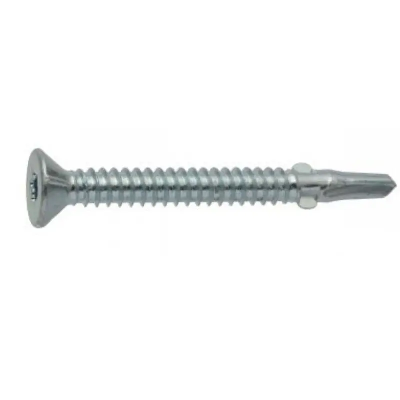 ACTON – 100 Vis autoperceuses à ailettes têtee fraisée crantée six lobes 5.5X45 Acier zingué blanc – 33341 5.5X45