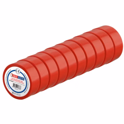 Ruban isolant électrique PVC 19 mm x 9 m rouge HOROZ lot de 10 pièces
