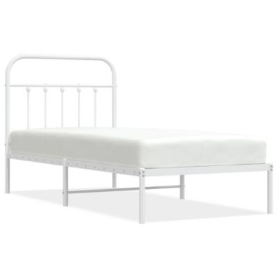 Lit simple, Lit adulte, Cadre de lit métal sans matelas avec tête de lit blanc 90x200cm