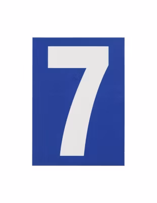 Plaque de signalisation 7, marquage blanc sur fond bleu, panneau PVC adhésif, 65x90mm – THIRARD