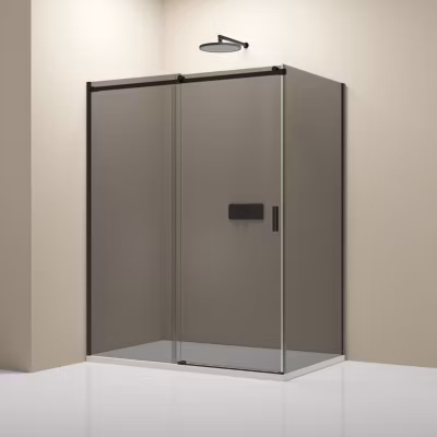 Cabine de douche d&rsquo;angle, Verre fumé 6mm, porte coulissante, Profilé Noir mat – NT806 FLEX 120x80x195cm