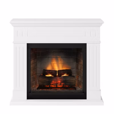 Cheminée électrique connectée 1400W – LARSEN Powerflame 2 – effets flammes 3D et crépitement – Blanc