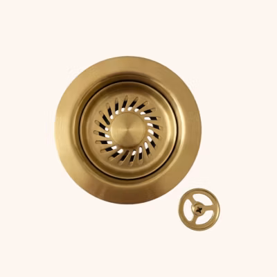 Vidage Bonde manuelle évier 1 bac granit résine HARMONIE inox PVD doré laiton – Siphon gain de place
