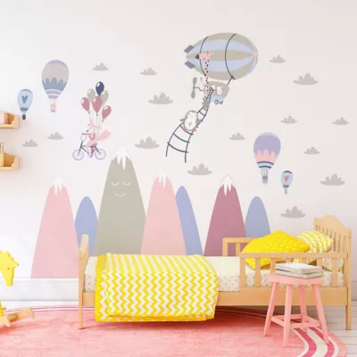 Stickers enfant montagnes scandinaves animaux ravis 90 x 135 cm