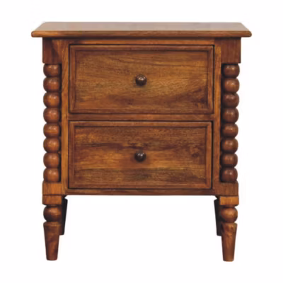 Artisan Furniture Bois massif fuseau Leg Amber Oak table de chevet, 2 tiroirs, marron
