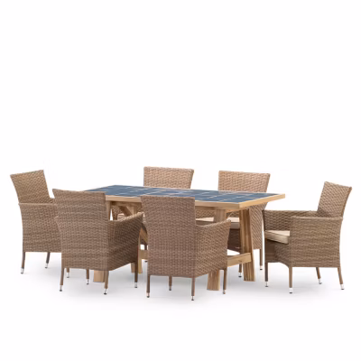 Set de repas jardin 6 pl table céramique bleue 168×87 – Bisbal & Bolonia