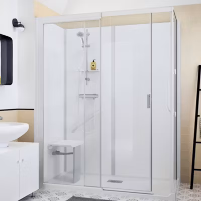 Cabine de douche Kinedo Kinemagic Sérénité Plus 160×80 habillage mixte 1 coulissant transparent thermostatique