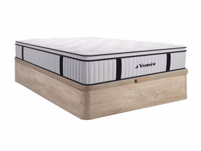 Ensemble 140 x 190 cm sommier coffre naturel clair + matelas ressorts ensachés surmatelas intégré ép.28cm – AMERICAN DREAM de