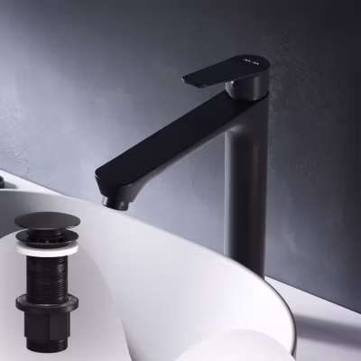 Robinet Salle de Bain Mitigeur lavabo avec bonde clic clac, Noir, taille L, FTA92222 AM.PM