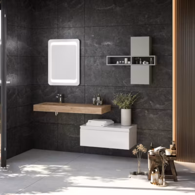 Composition De Salle De Bain Suspendue Avec Lavabo Hpl 100 Cm Et Tiroir 80 Cm – Diamante