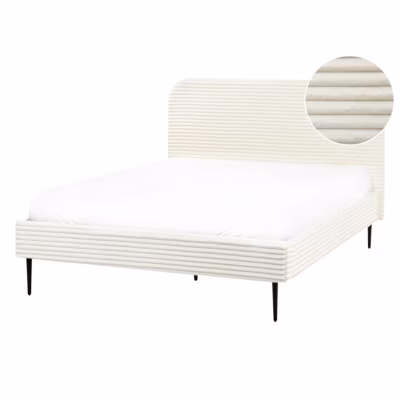 Lit avec sommier Velours côtelé FLAYAT 140 x 200 cm Blanc cassé
