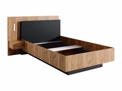 Lit avec chevet 120 x 200 cm – 1 tiroir – Avec LEDs – Coloris : Naturel et anthracite – FRANCOLI