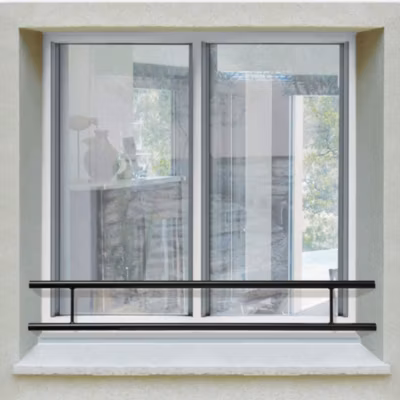 Barre d appui 2 lisses pour fenêtre 120 cm cote tableau , acier rond d40 mm , prépeinte noir , fixation par scellement