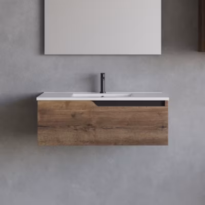 Meuble sous vasque seul, 1 tiroir, 80cm, simple vasque – tabaco (chêne foncé) – CADIX