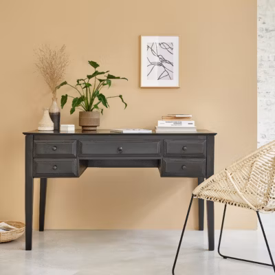 Bureau en bois de manguier 130 cm 5 tiroirs