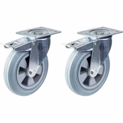 Roulette pivotante de 200 mm (8&Prime;) en caoutchouc gris avec frein, capacité de charge élevée de 410 kg, lot de 2