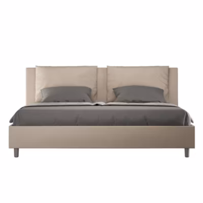 Lit rembourré en simili cuir gris tourterelle Antea sans sommier 180×190