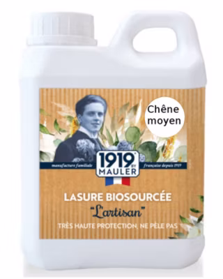 Lasure bois extérieur et intérieur biosourcée Chêne Moyen 1L – 1919 BY MAULER – Ne s&rsquo;écaille pas