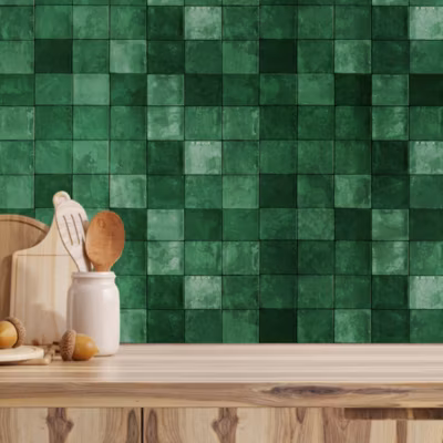 Crédence cuisine adhésive en vinyle effet zellige vert, 200 x 40 cm, design raccordable