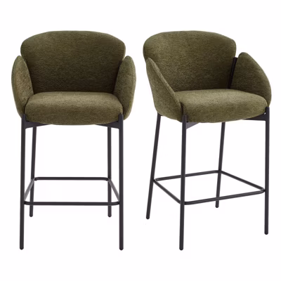CANDICE-Fauteuil de bar en tissu Luxury Kaki (x2)