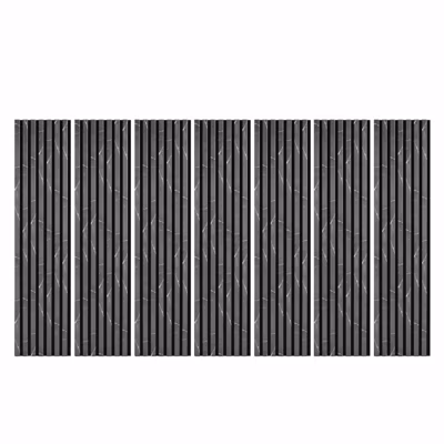 Lot de 7 Panneaux muraux tasseaux bois 120 x 30 x 1,9 cm – Tête de lit – Lamelles décor marbre noir / feutrine noir – 2,52m²