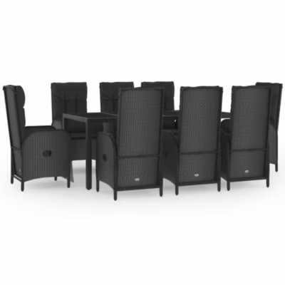 Prolenta Premium –  Ensemble à manger de jardin 9pcs et coussins noir et gris
